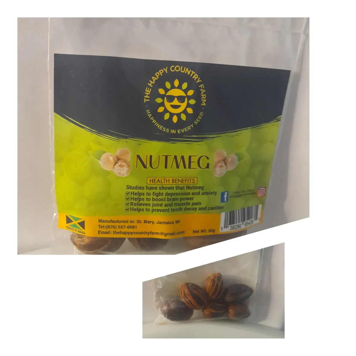 Nutmeg packaged in a 4x5 PPE bag - NET Wt: 50 grams