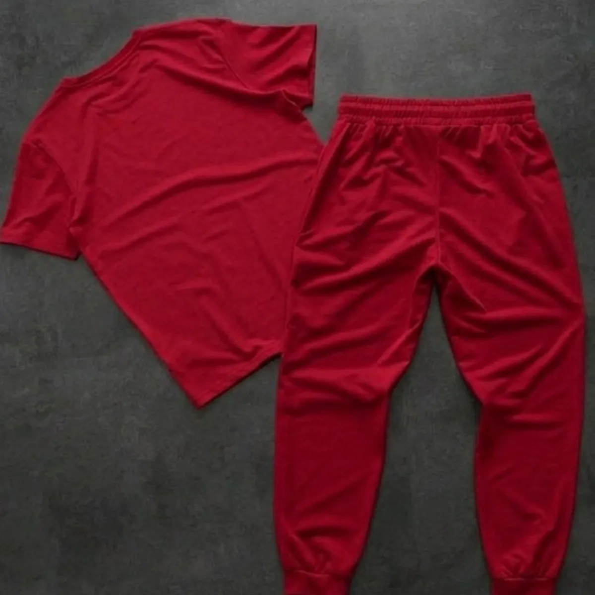 Men's Red Letter Print Short Sleeve T-Shirt And Pants Set-Size M