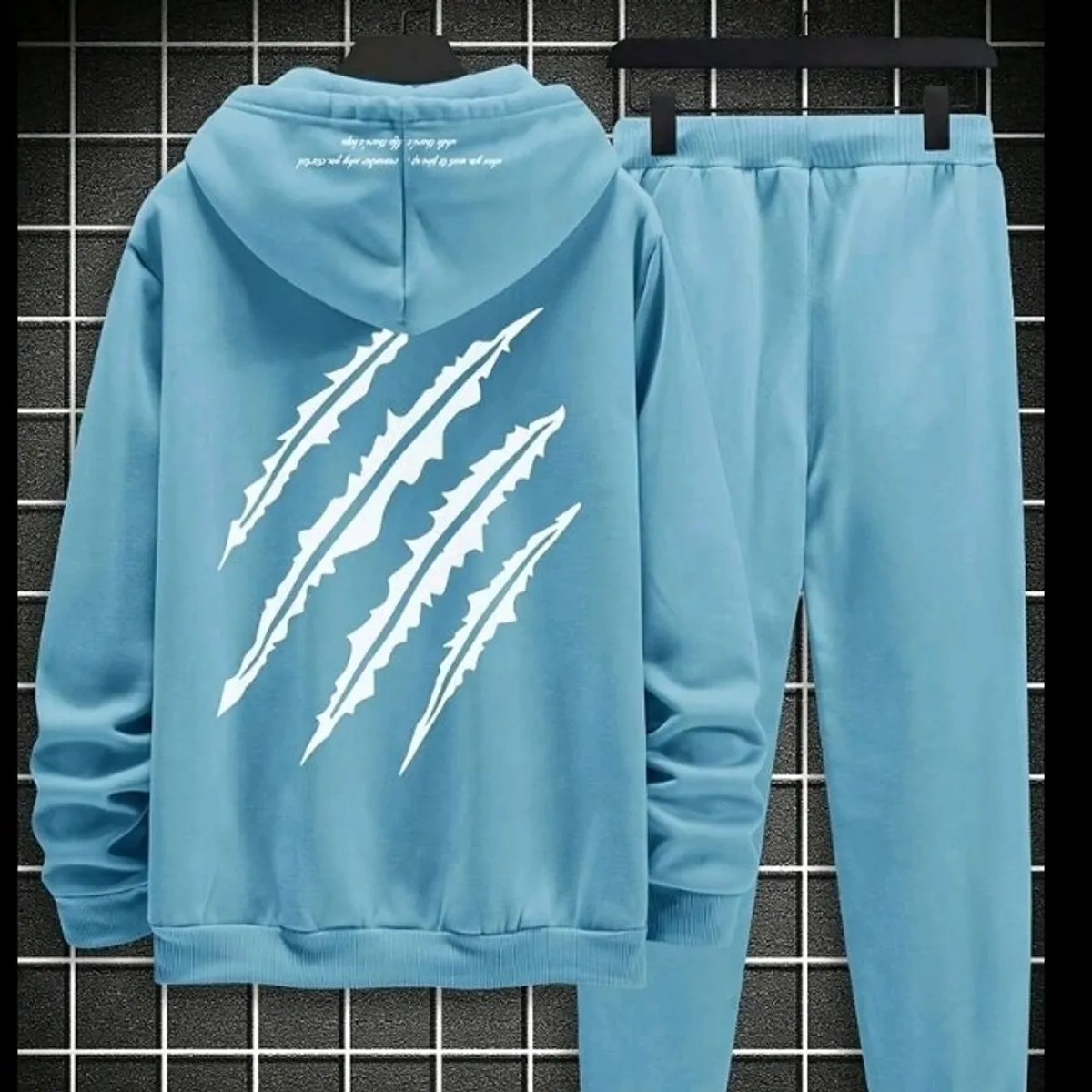 Men's  Light Blue Hoodie Set-Size M