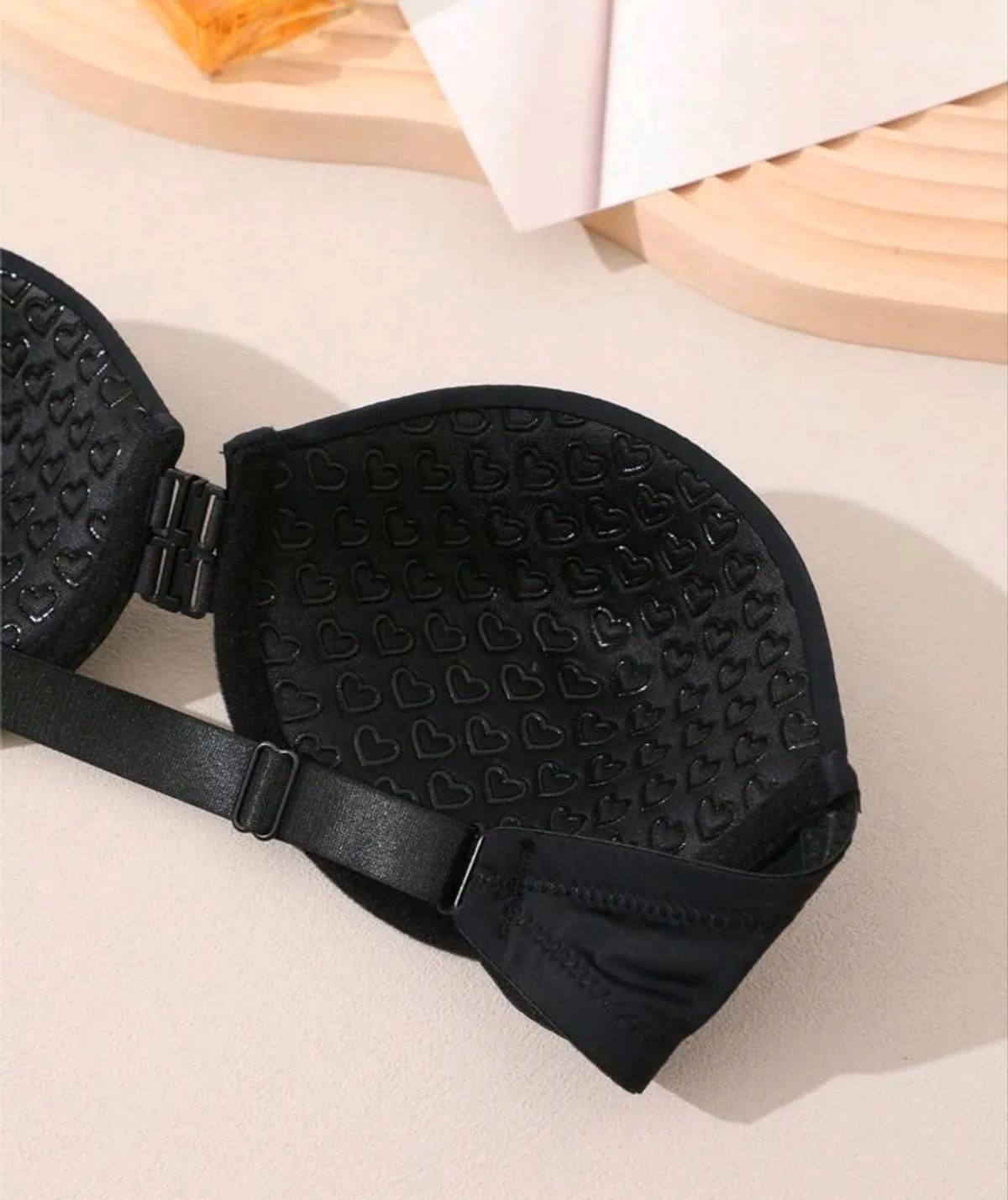 Black Strapless Bra Front Closure Push Up Bras For Women Heart Pattern Cup Backless Anti-Exposure Underwire Bra - Size S