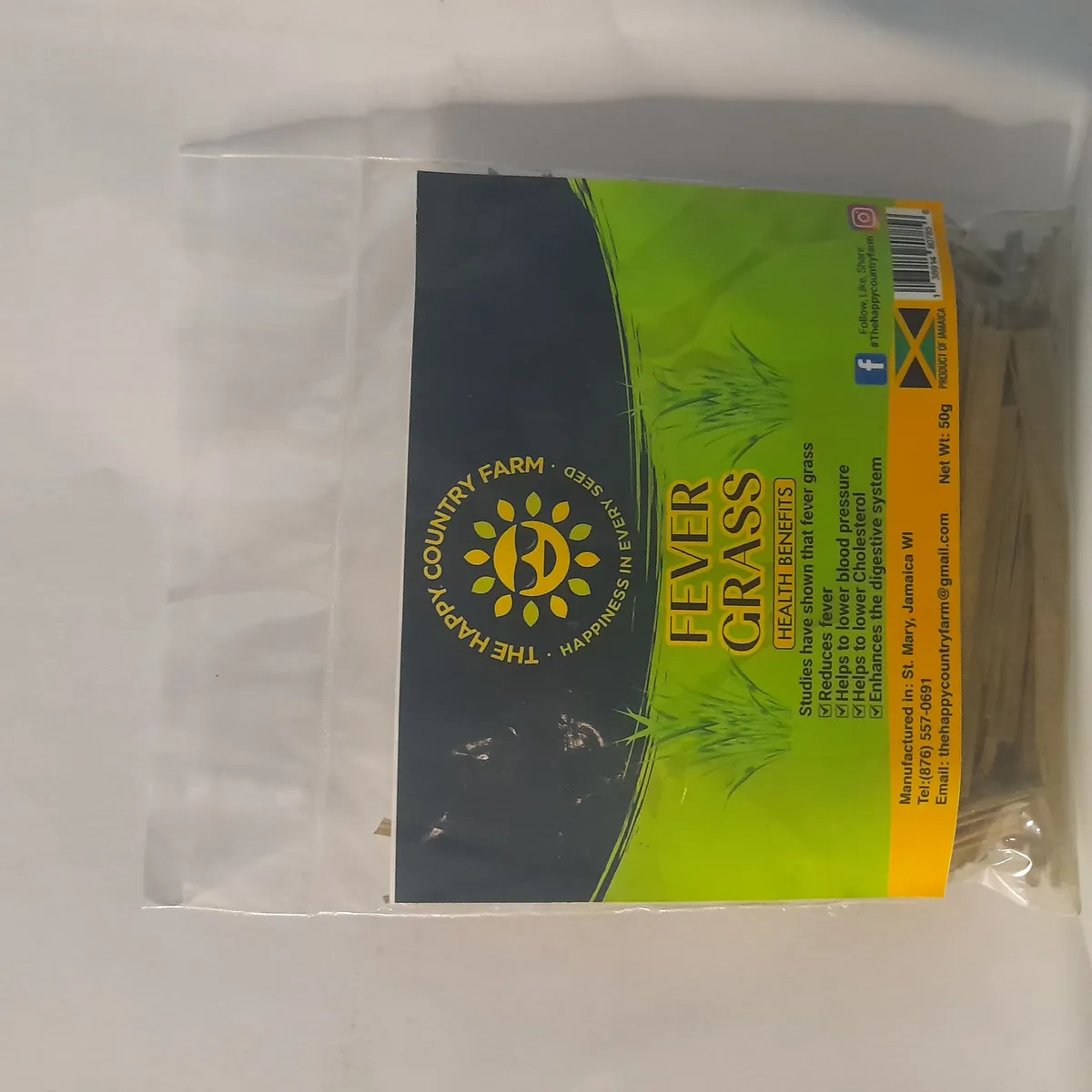 Fever Grass dried and packaged in a 4x5 PPE bag