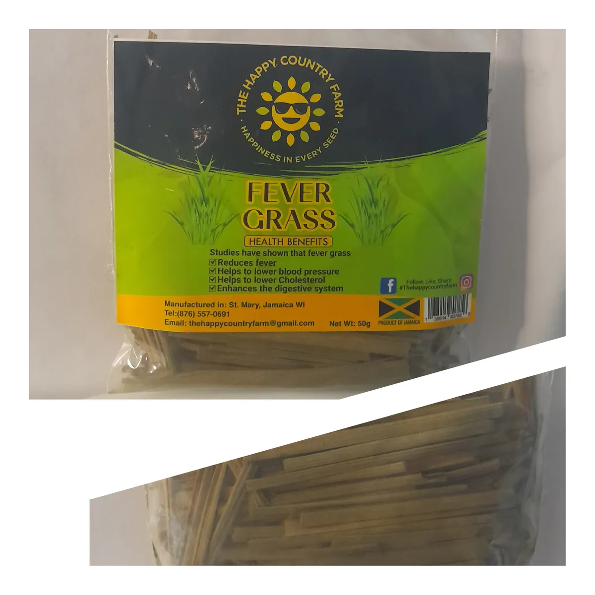 Fever Grass dried and packaged in a 4x5 PPE bag