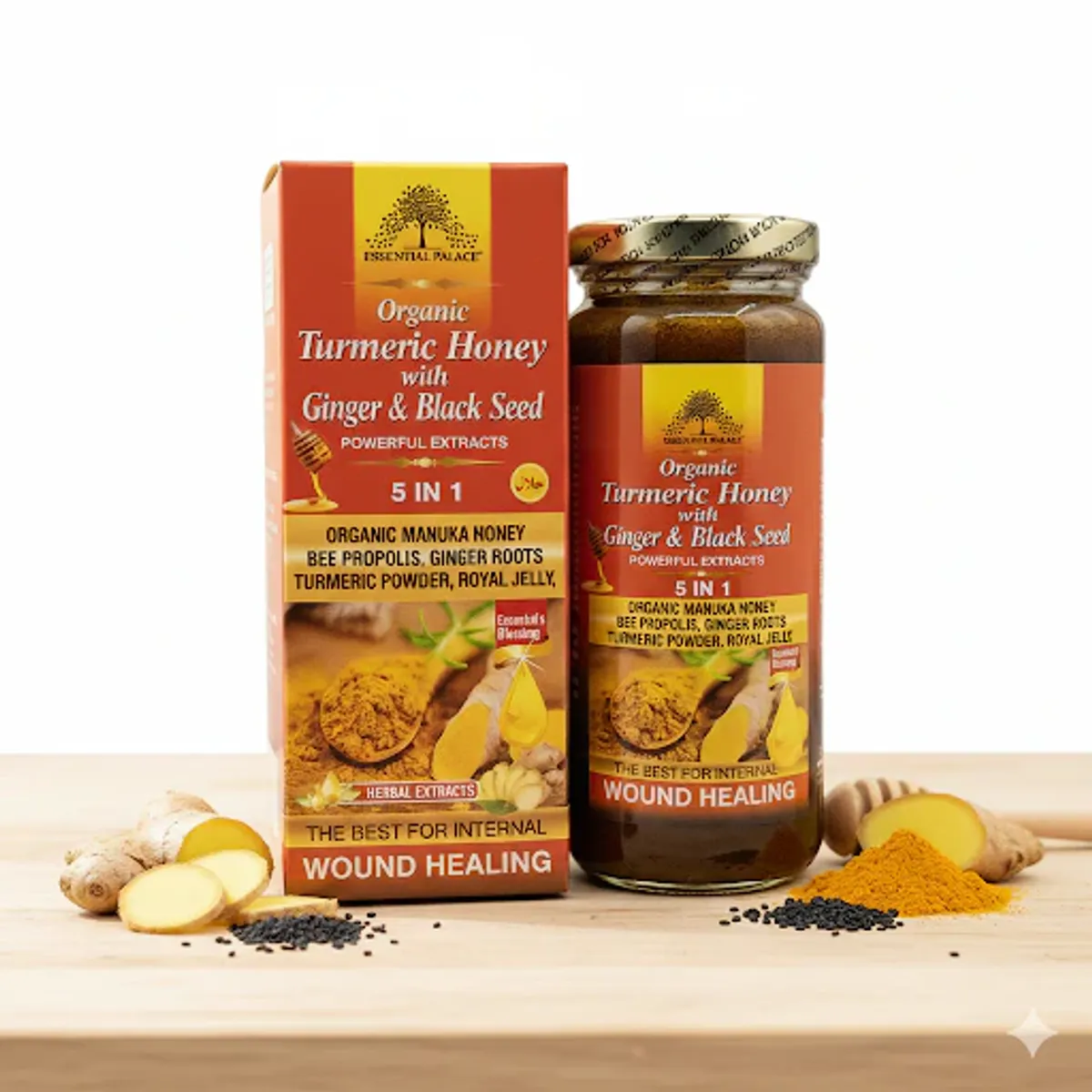 5-in-1 Organic Turmeric Honey with Ginger & Black Seed (Wound Healing)
