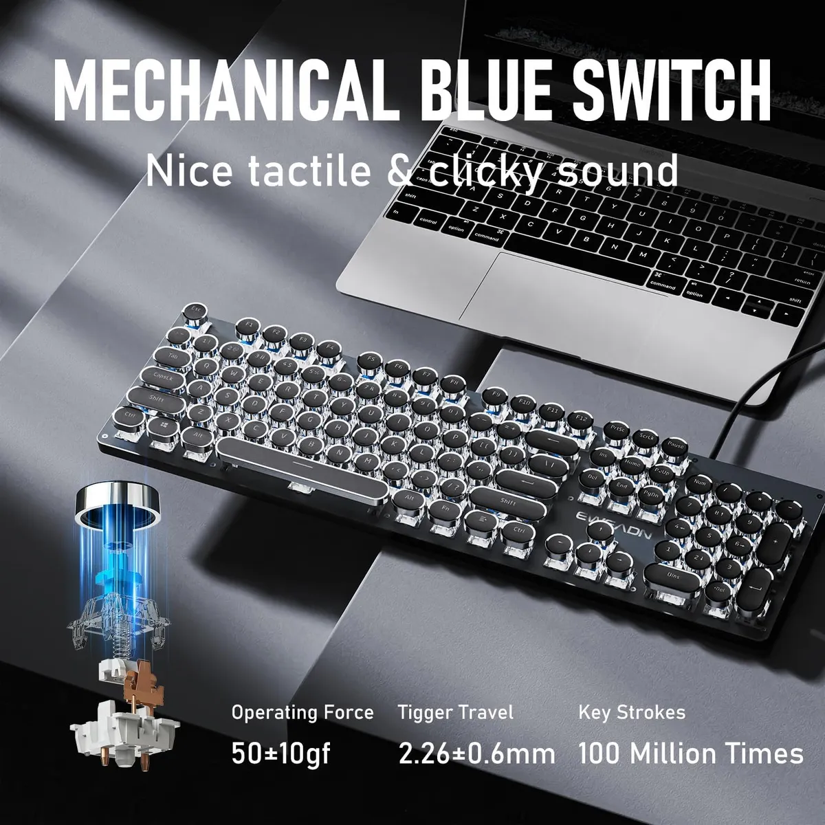 EWEADN TK100 Wired Typewriter Style Mechanical Keyboard , BLACK