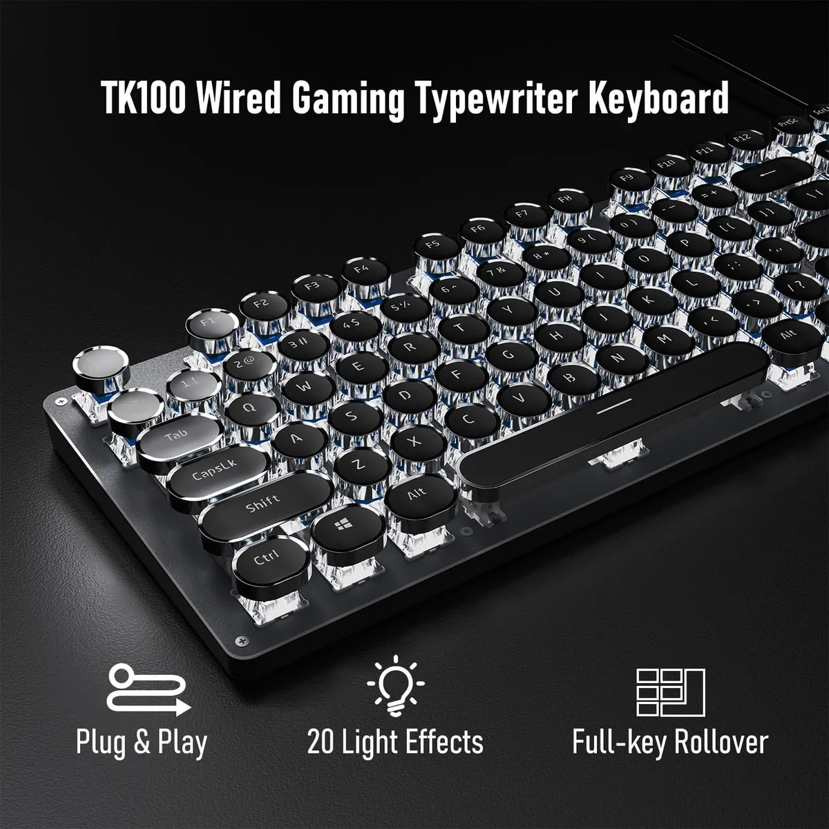 EWEADN TK100 Wired Typewriter Style Mechanical Keyboard , BLACK