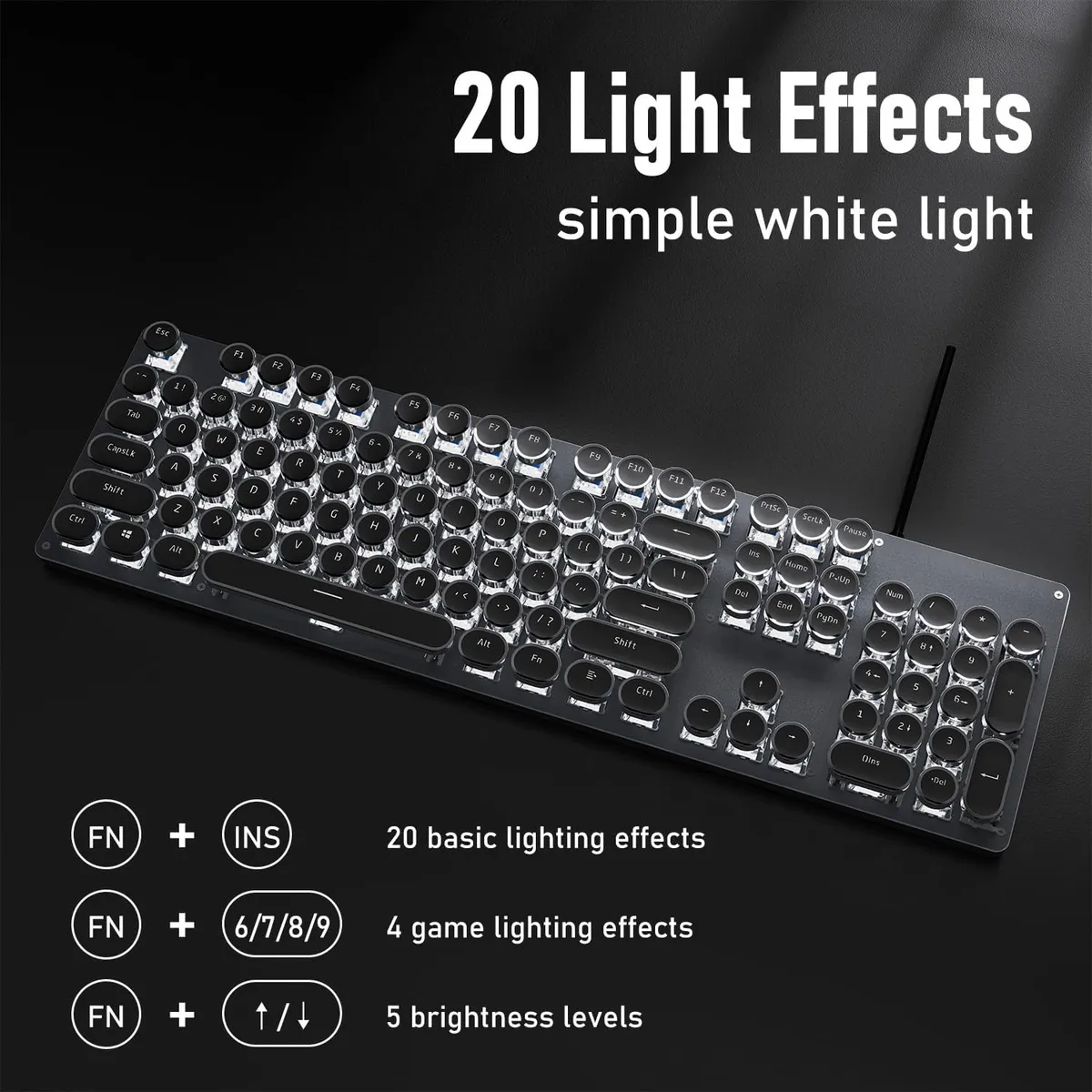EWEADN TK100 Wired Typewriter Style Mechanical Keyboard , BLACK