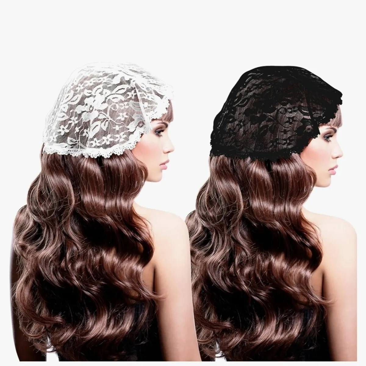 2 Pcs Black and white Lace Embroidery Chapel Cap Veils