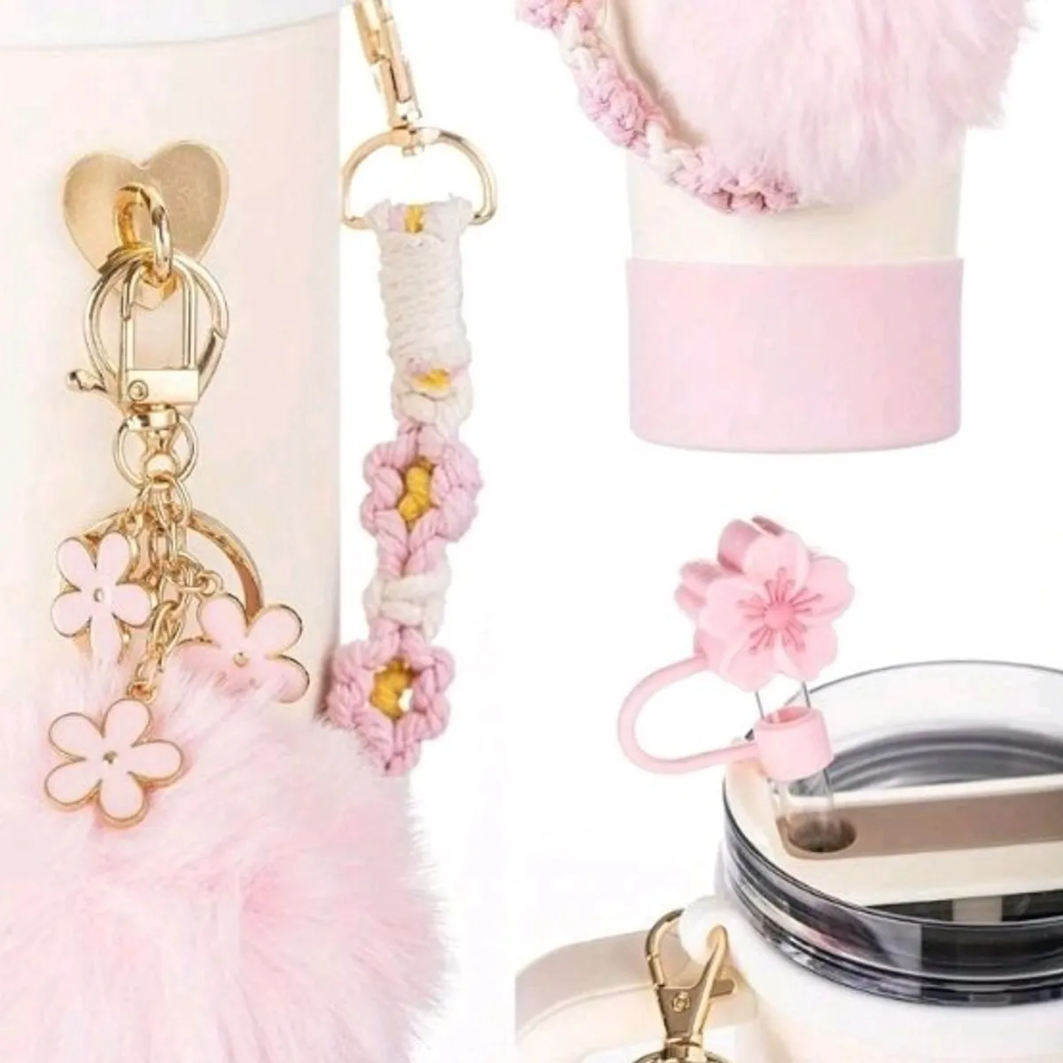 7Pcs Accessories Set For Cup 30oz 40oz, Including Silicone Straw Cover And Bottle Boot Handle Strap Charms For Tumbler Decorations For