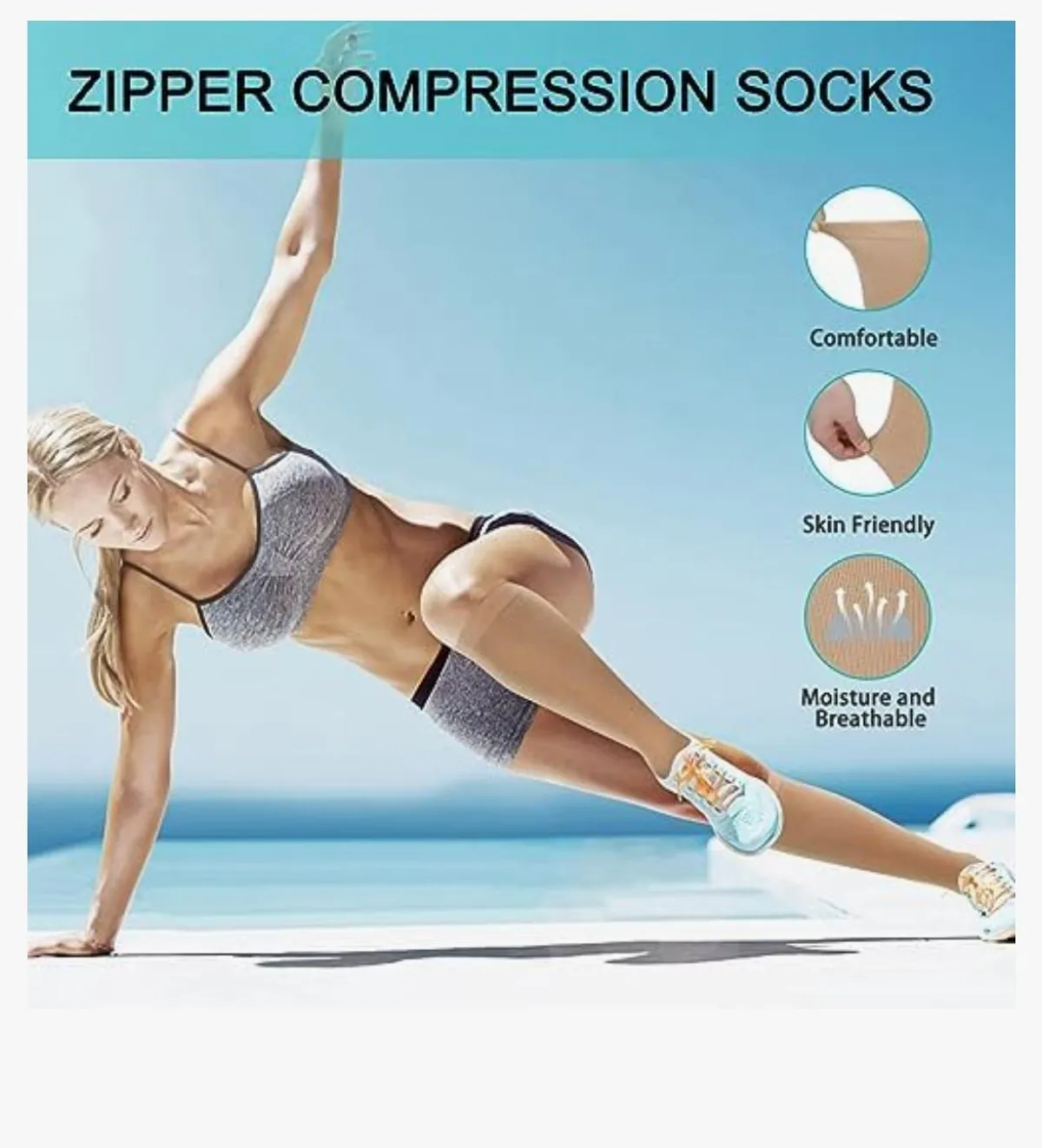 1Pair Zipper Compression Socks For Women And Men Medical 15-20 mmHg