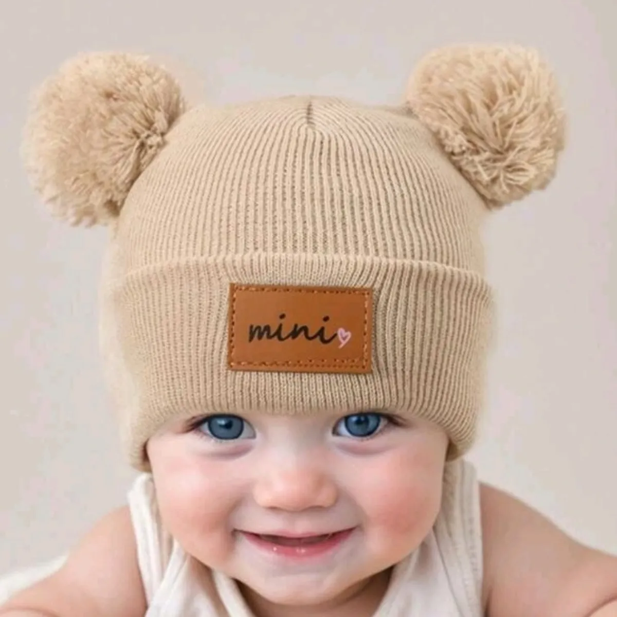 3pcs 1-3Y  Kids Black,Pink & Beige Beanie Hat