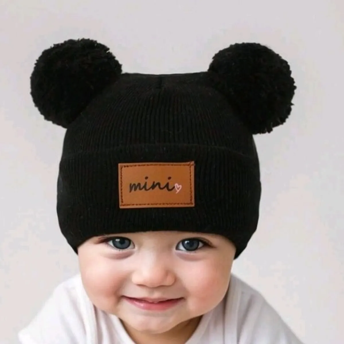 3pcs 1-3Y  Kids Black,Pink & Beige Beanie Hat