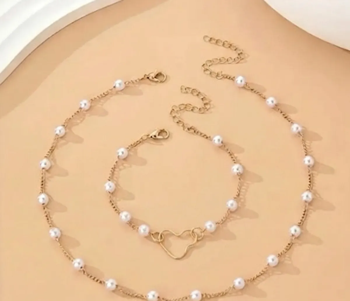 2 PCS Women's Bohemian Style Spacer Necklace + Bracelet, Golden Bracelet and Necklace Set