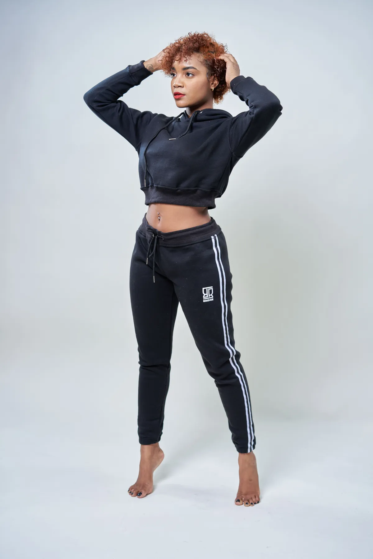 Crop Top Hoodie & Pants Suit, M