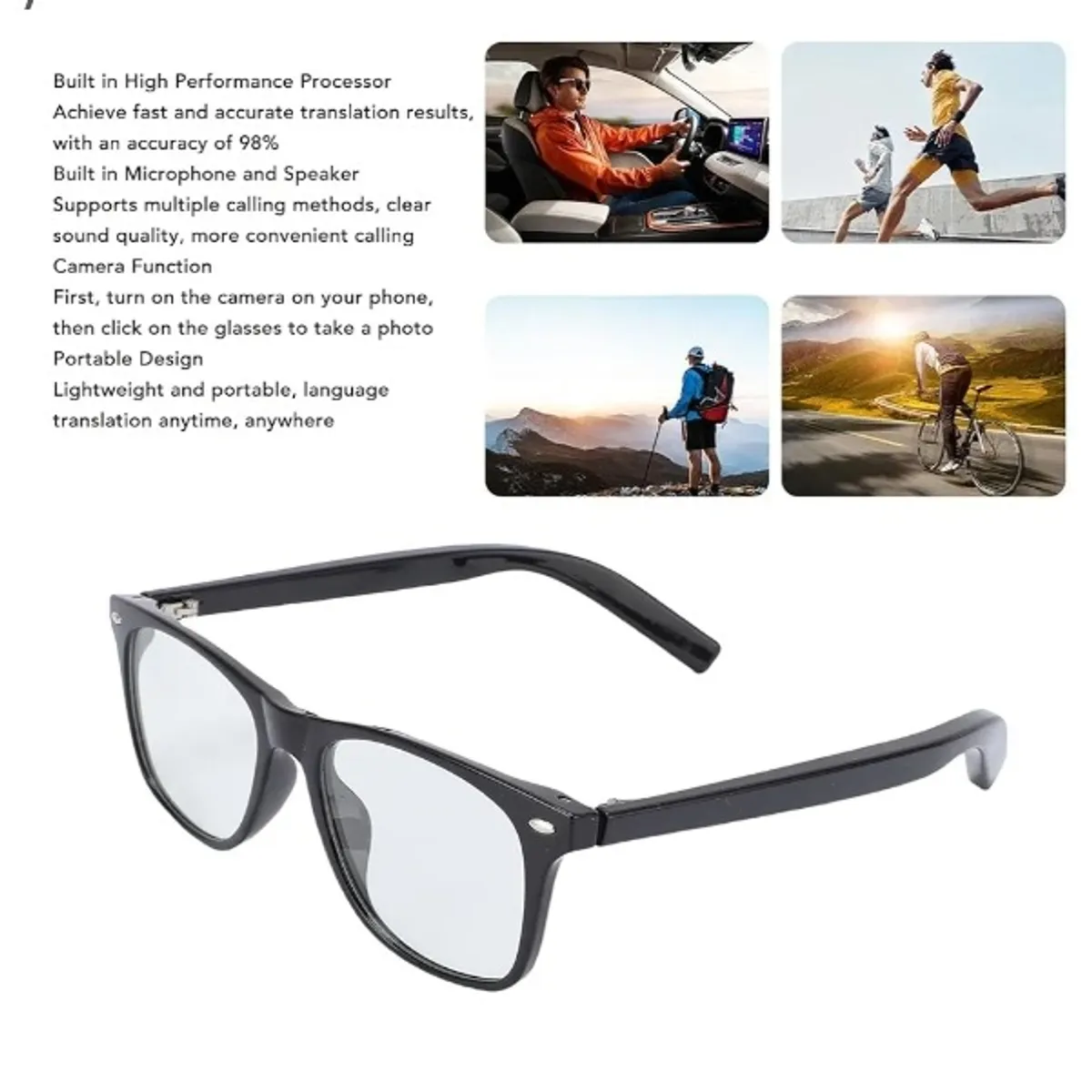 AI Smart Glasses Real Time Translation with Bluetooth for 100+ Languages, Bluetooth,Built in Mic & Speaker