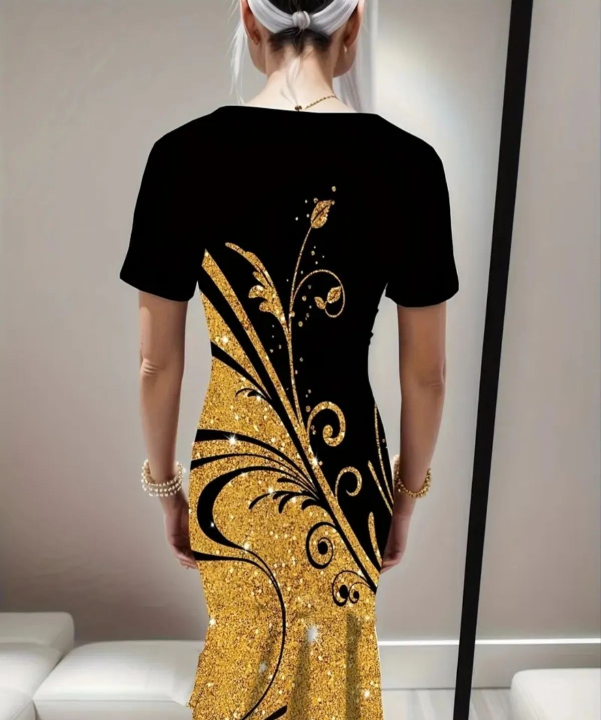 Summer Fashion Printed Dress For Women - Size L