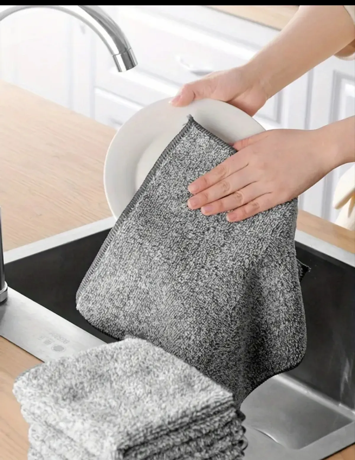 10 PCS Modern Polyester Dish Cloths, Quick Absorbent & Strong Stain Remover, Reusable Microfiber Kitchen Towels for Dishes, Glass, Cups, Tables, and More