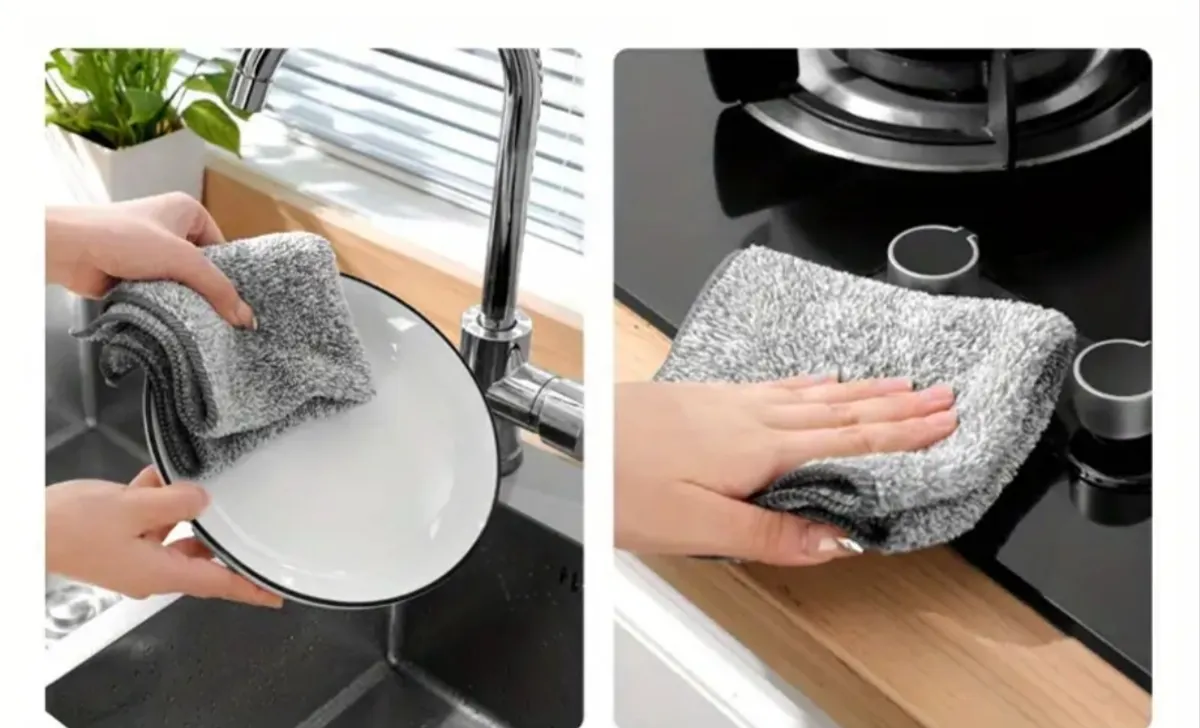 10 PCS Modern Polyester Dish Cloths, Quick Absorbent & Strong Stain Remover, Reusable Microfiber Kitchen Towels for Dishes, Glass, Cups, Tables, and More