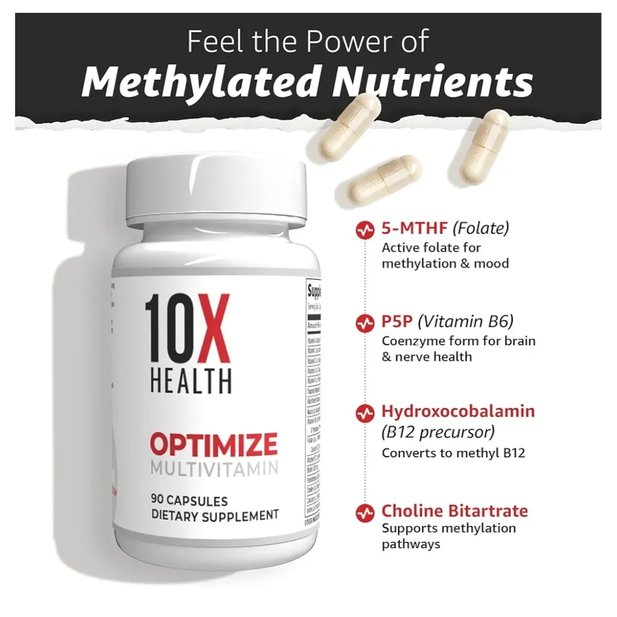 10X Health Optimize Methylated Multivitamin for Men - 90 Capsules
