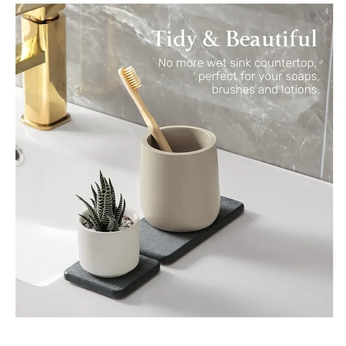 4Pcs Quick-Drying Stone Soap Tray For Bathroom Sink - Dark Grey