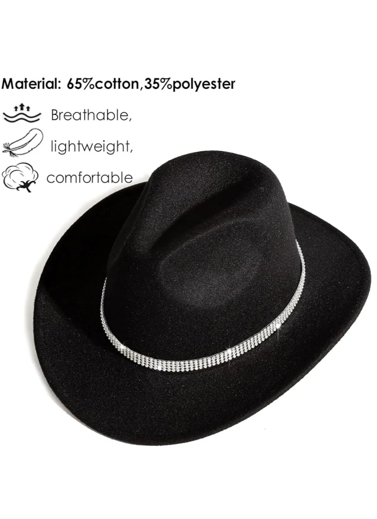 Shiny Rhinestone Cowgirl Hat Bling Wide Brim Cowboy Hat  display picture 3
