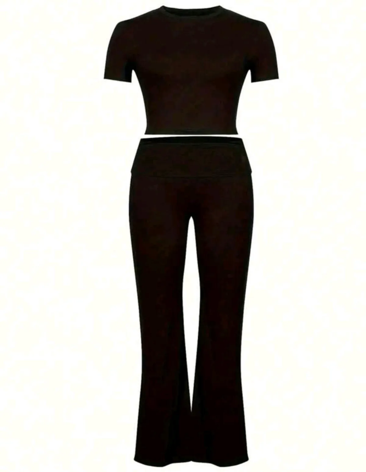 Plus Size Women Solid Color Round Neck Short Sleeve T-Shirt And Flare Pants Casual 2 Pieces Set - Size L