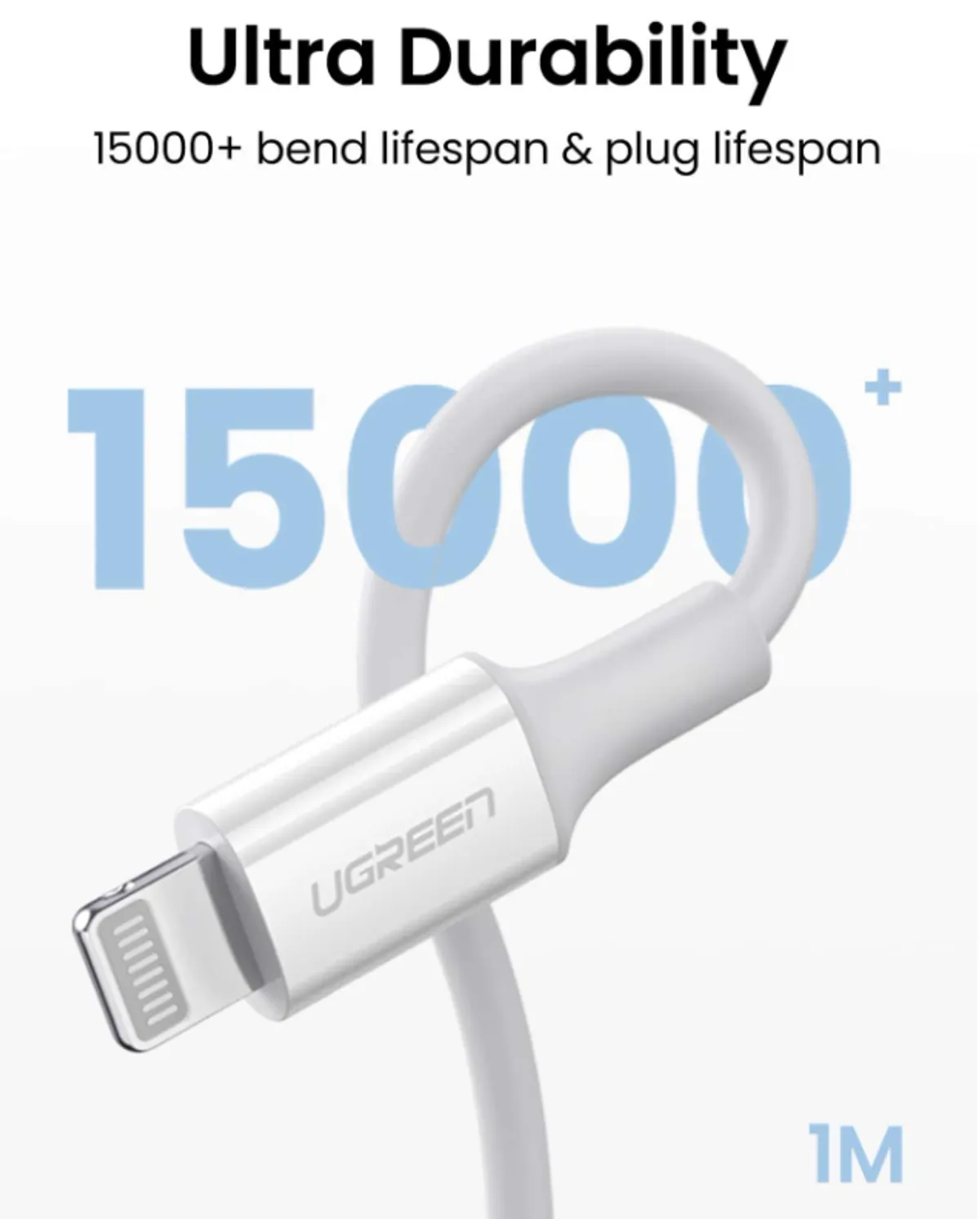 UGREEN PD 3Amps Max, USB C To Lightning Cable - MFi Certified IPhone Charging via Type-C Cable (3FT), White
