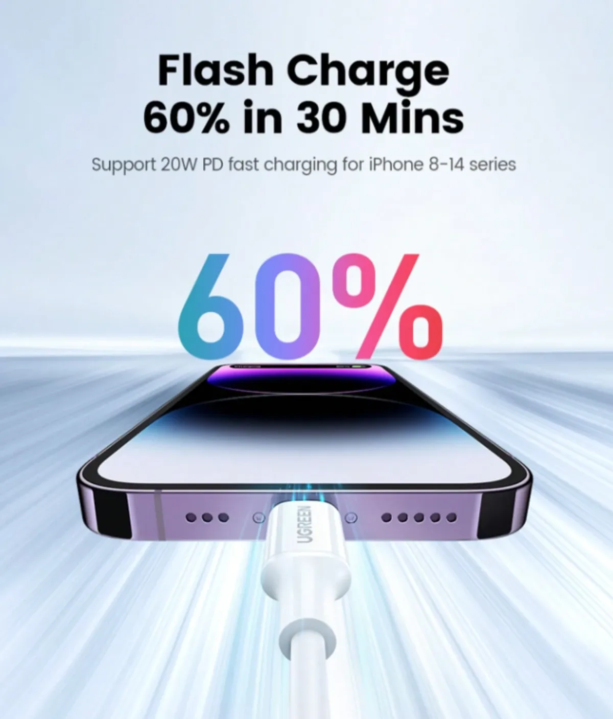 UGREEN PD 3Amps Max, USB C To Lightning Cable - MFi Certified IPhone Charging via Type-C Cable (3FT), White