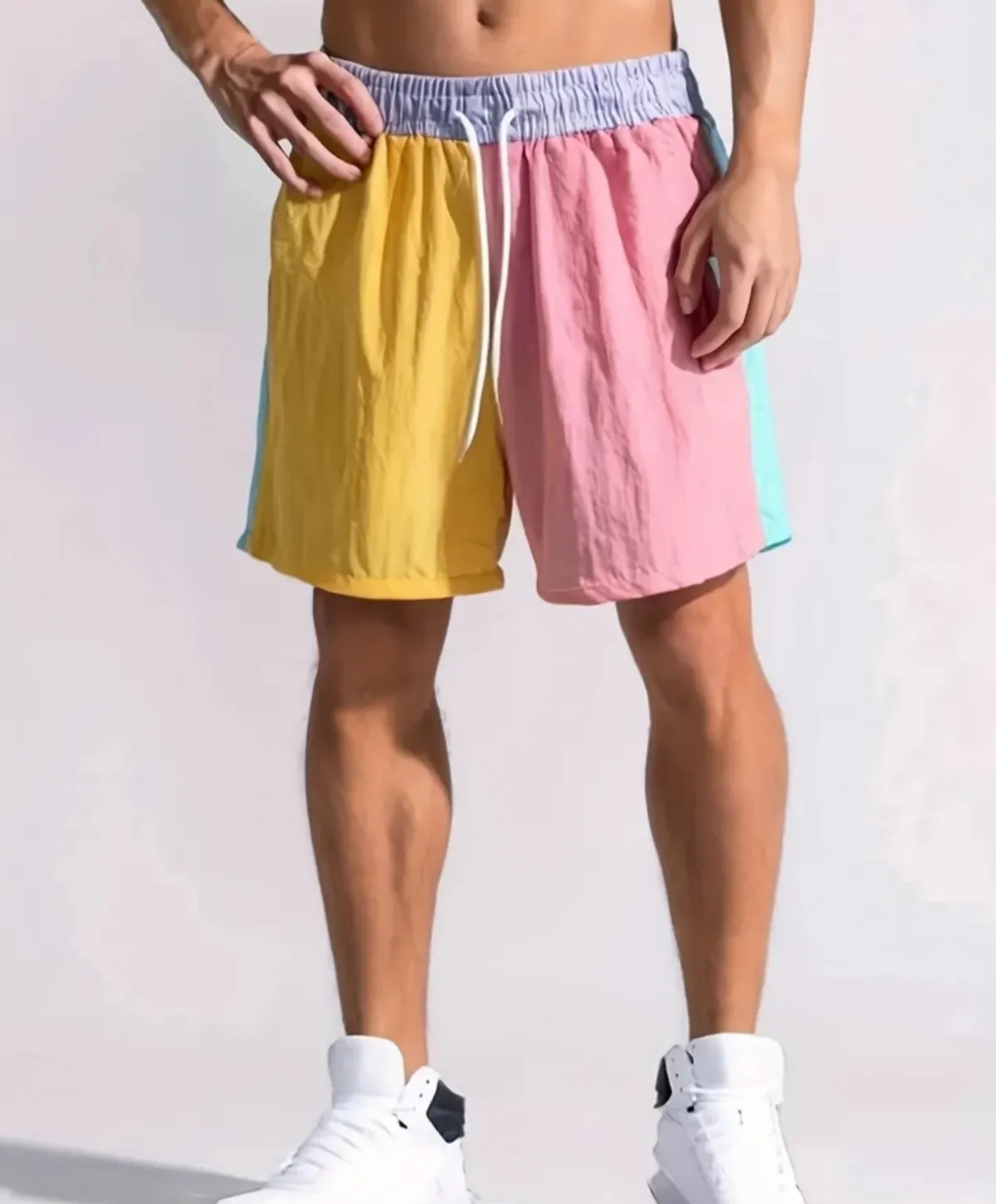 Men's Summer Sports & Casual Shorts, Fashionable Multi-Color Patchwork Beach Shorts - Size S