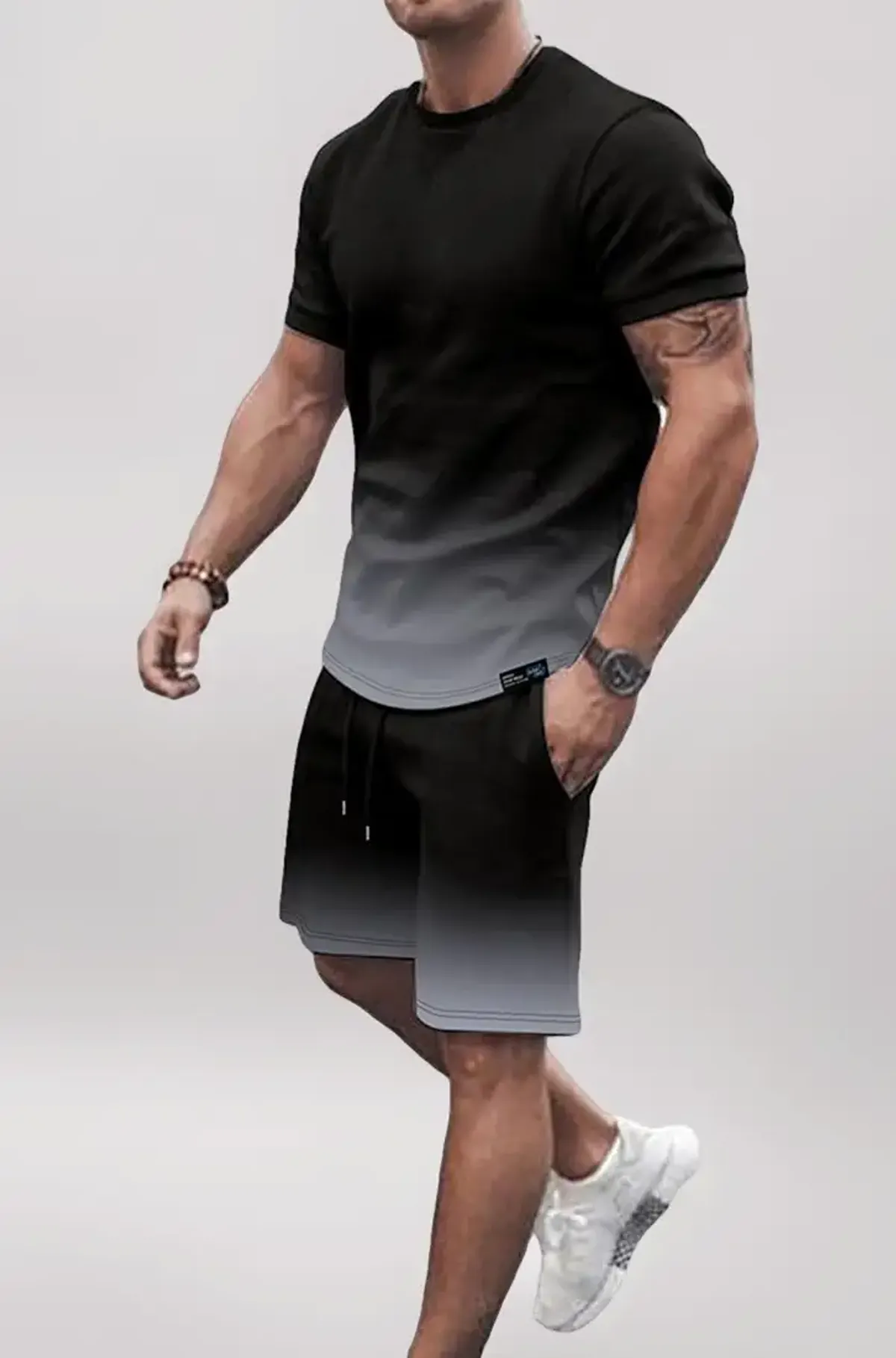 Men's Plus 2 Piece Outfits Ombre Short Sleeve T Shirt and Shorts Set Casual Sport Sweatsuit - Size 1XL