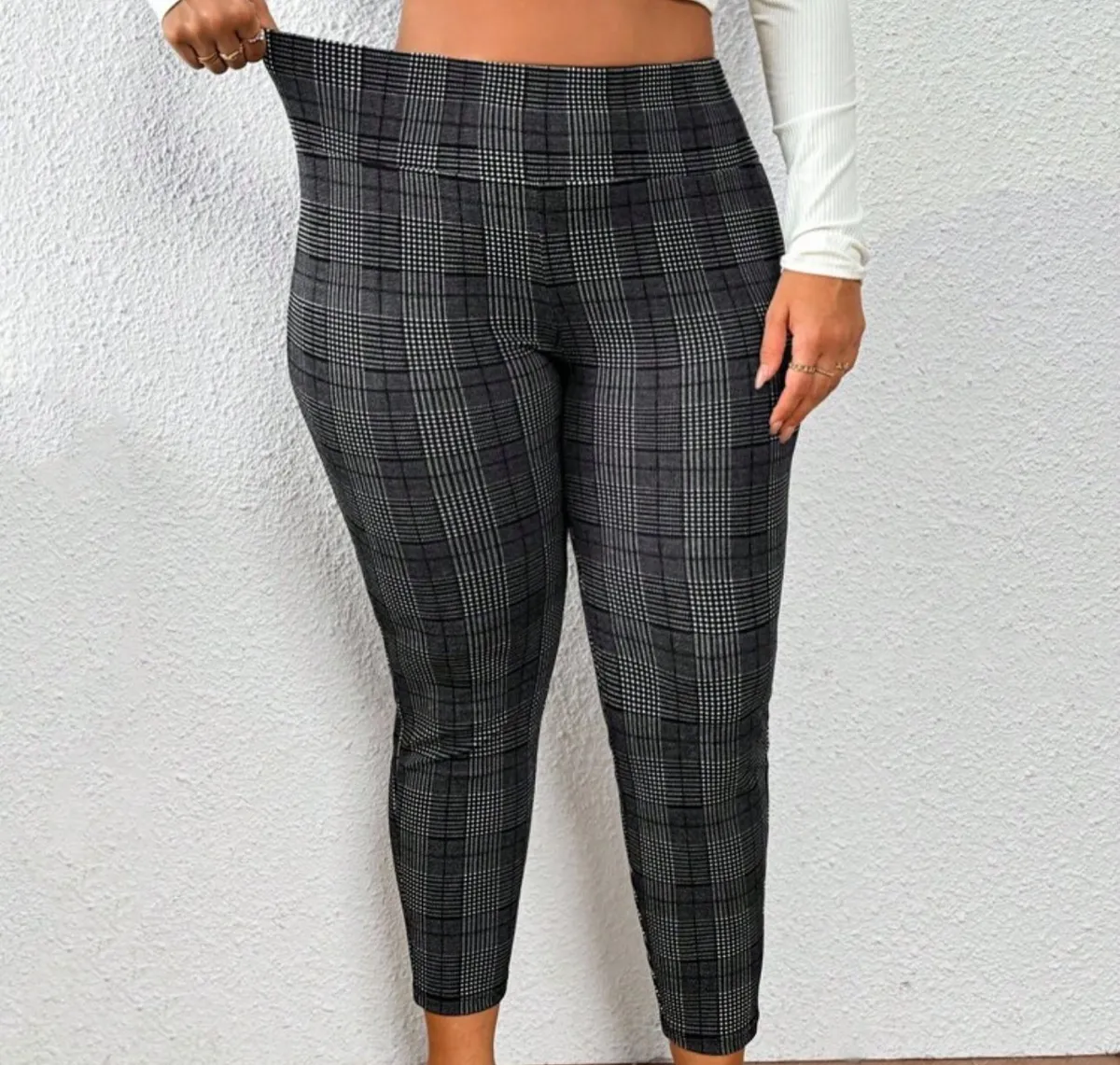 Plus Size Women's High Waist Casual Leggings Petite Curve Pants Checkered Pants Women Plaid Pants Petite Plus Size Petite Pants - Size 3XL