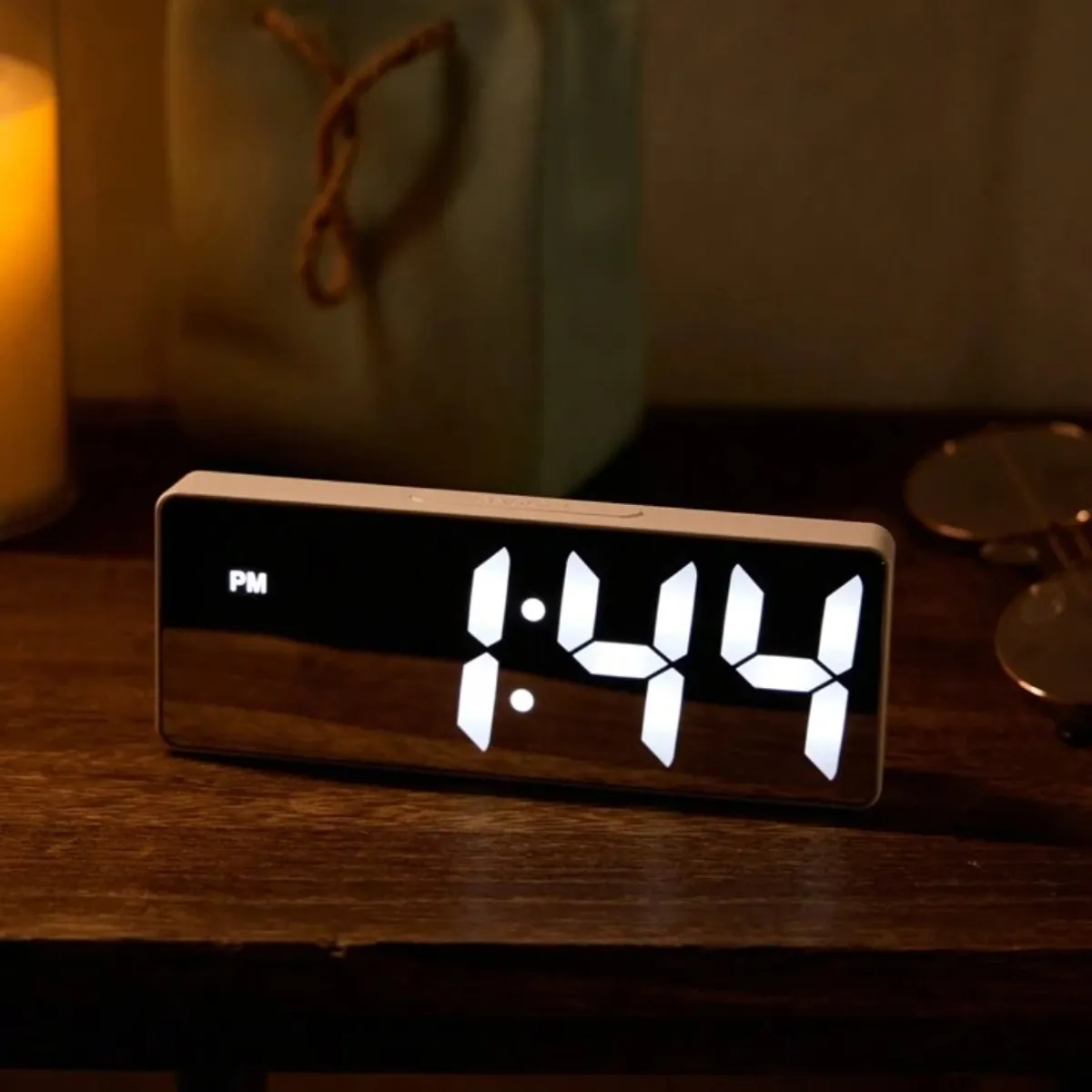 1Pc LED Mirror Light Electronic Alarm Clock - White
