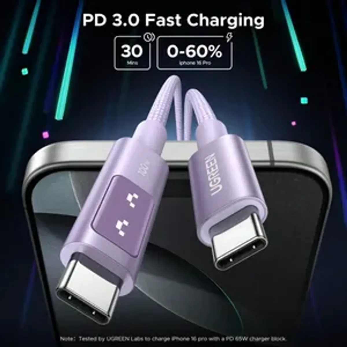 UGREEN Uno 100W Type C Fast Charging Cable 6FT, Purple