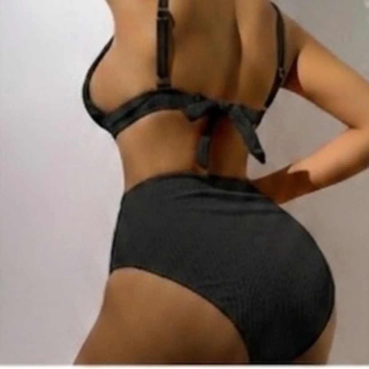 Women'S  Black High Waisted Ribbed Bikini Set-Size XL