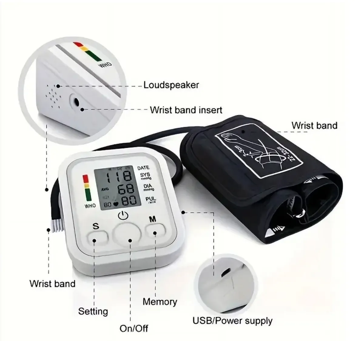 SUWU Digital Blood Pressure Device Kit, Quick Response, Rechargeable, Voice Broadcast for Dual User