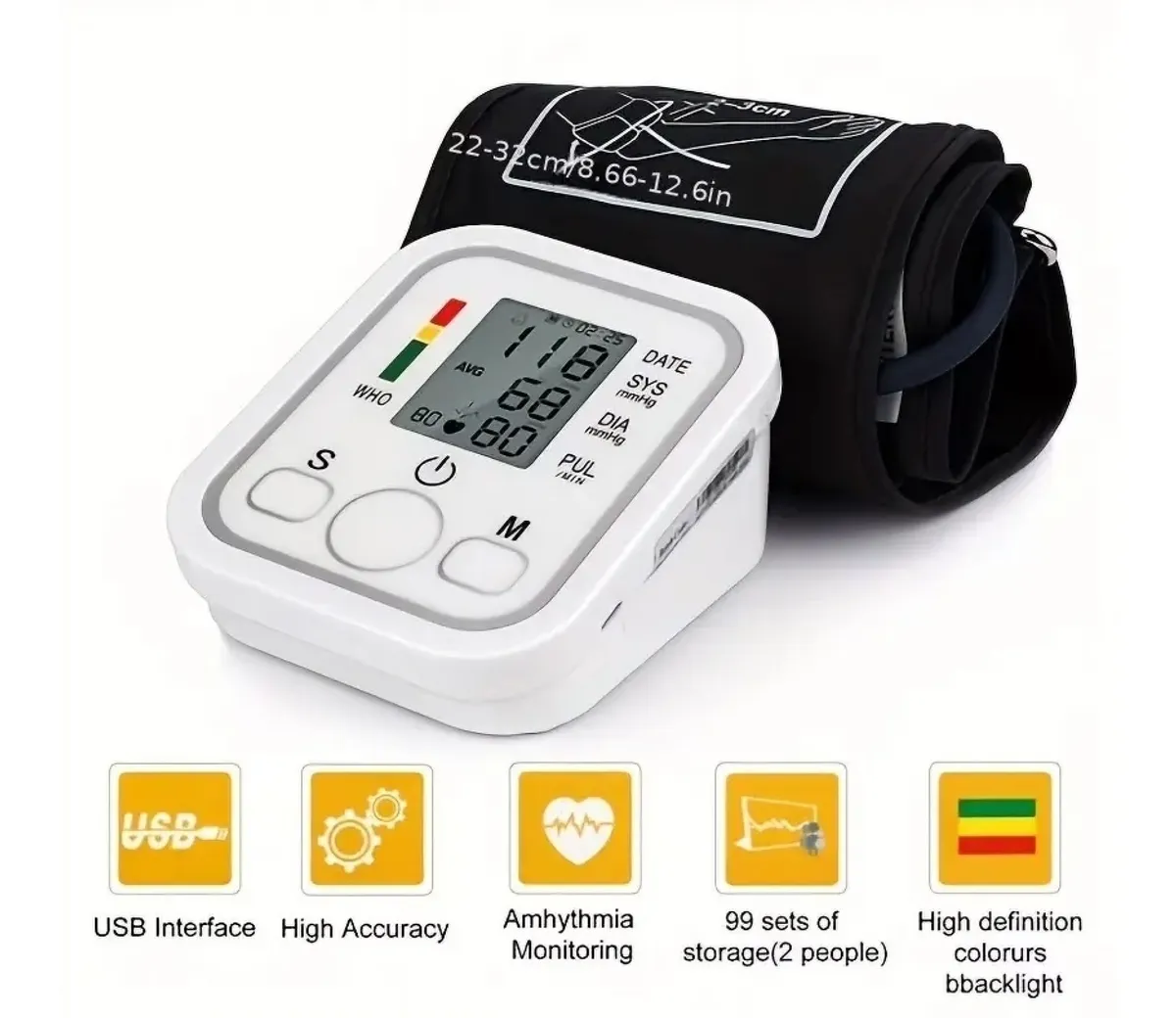SUWU Digital Blood Pressure Device Kit, Quick Response, Rechargeable, Voice Broadcast for Dual User