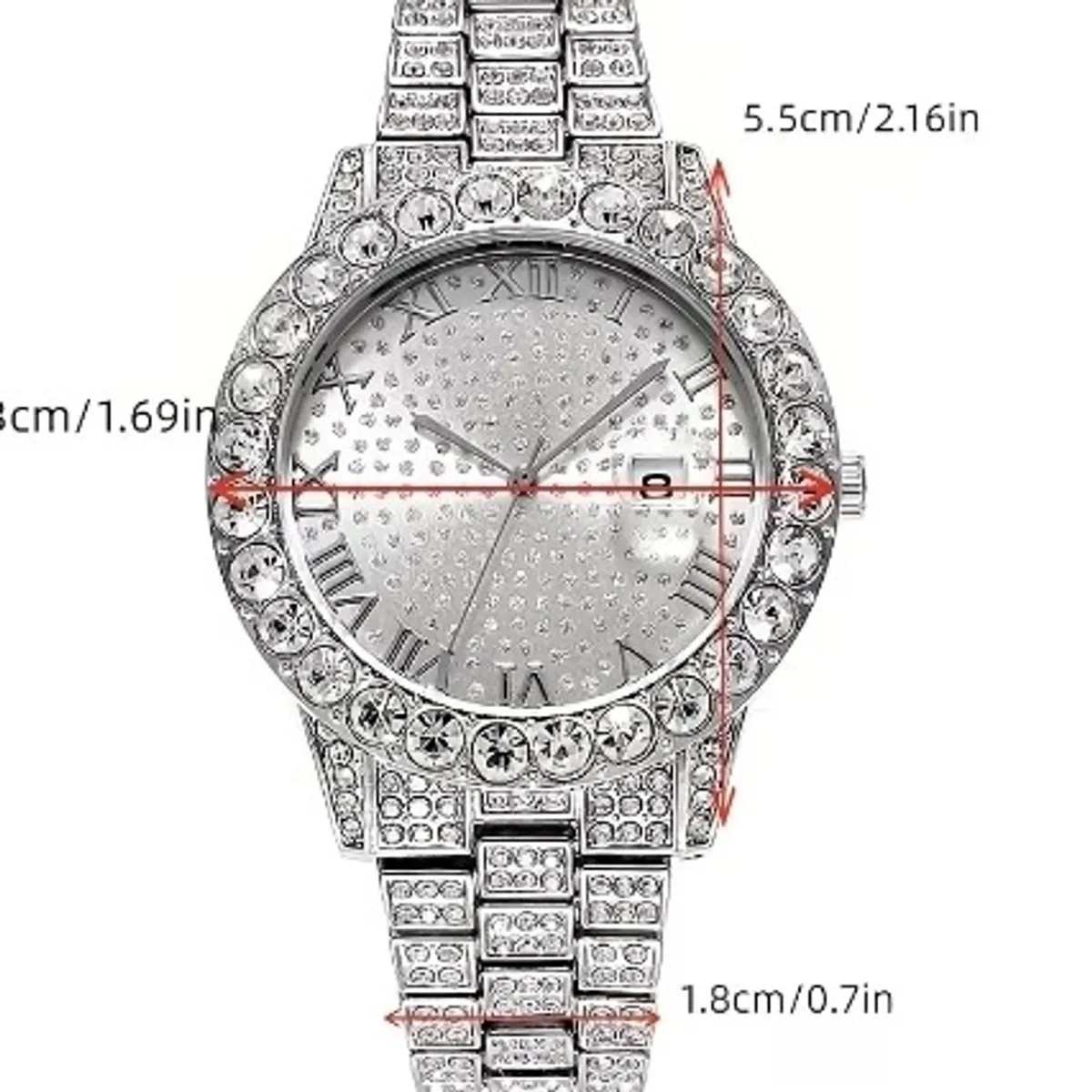 Men's Sliver  4pcs Set  Cuban Necklace,Cross Necklace  And Watch