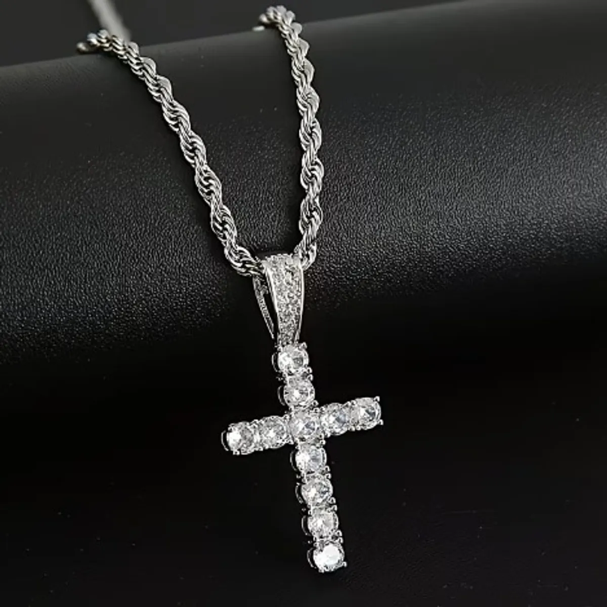 Men's Sliver  4pcs Set  Cuban Necklace,Cross Necklace  And Watch