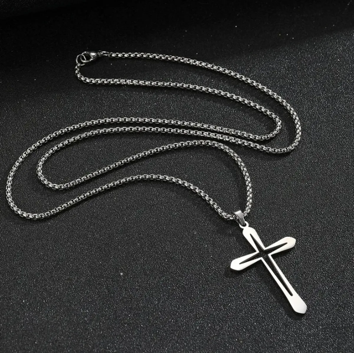 1pc New Women's Stainless Steel Hollow-Out Starlight Cross Pendant Necklace