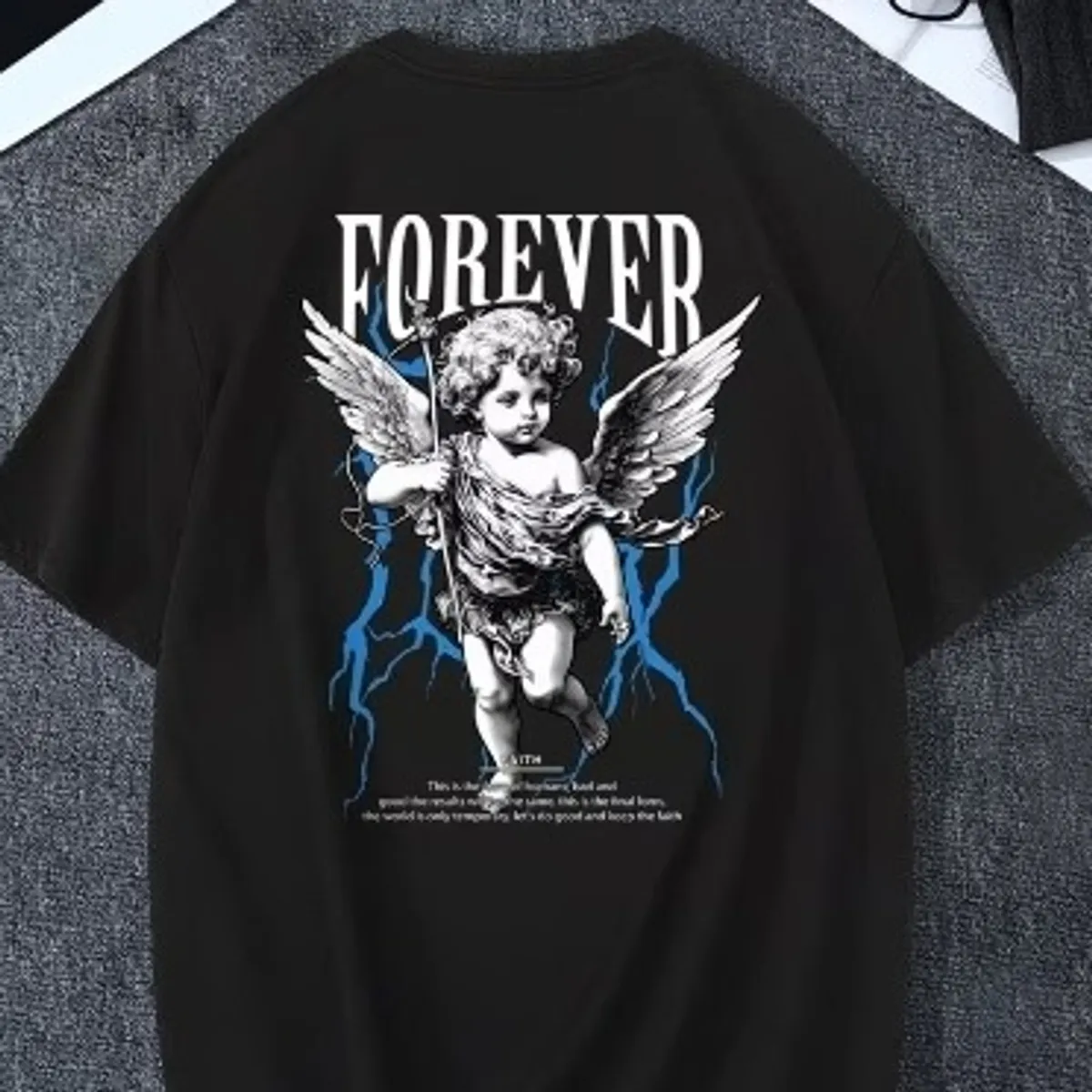 Men'S Angel Pattern Design Crew Neck Short-Sleeved T-Shirt-Size S