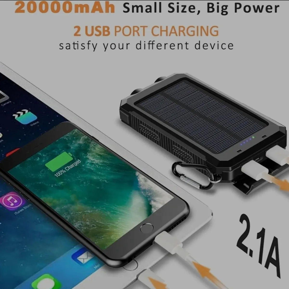 Solar Charger Power Bank Fast Charging - 70000mAh Portable Solar Phone Battery Panel Charger 5V/200MA