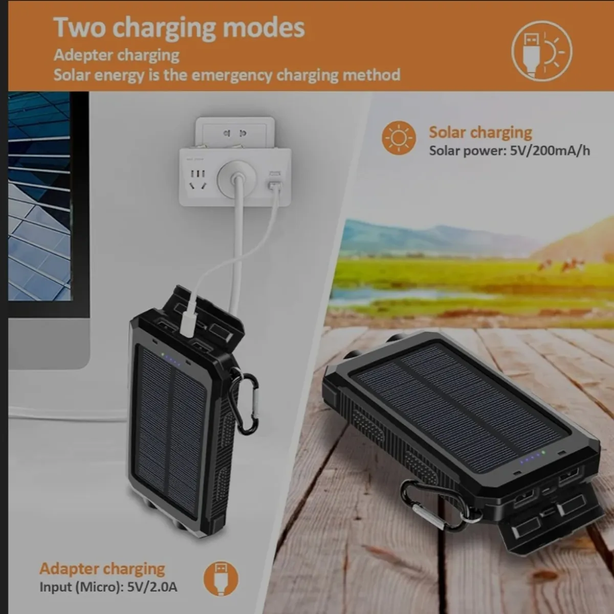 Solar Charger Power Bank Fast Charging - 70000mAh Portable Solar Phone Battery Panel Charger 5V/200MA
