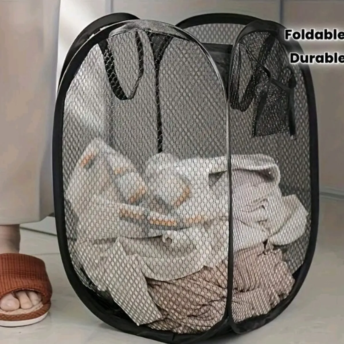 Black Pop-Up Mesh Laundry Basket