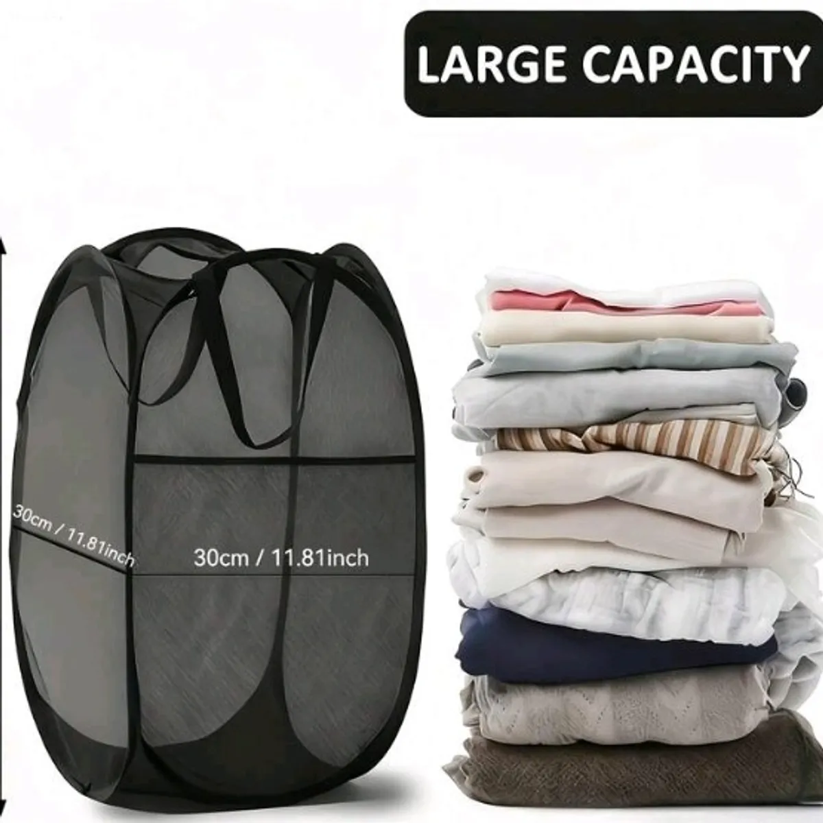 Black Pop-Up Mesh Laundry Basket