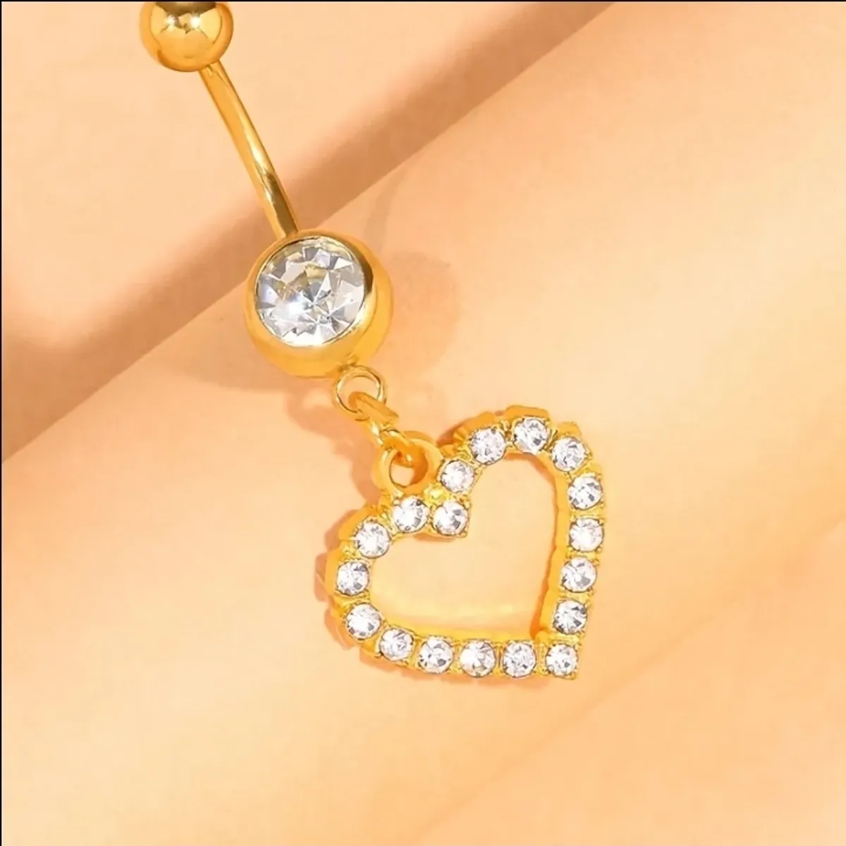 Women's Fashion Body Piercing Jewelry, Heart-Shaped Navel Ring with Rhinestones