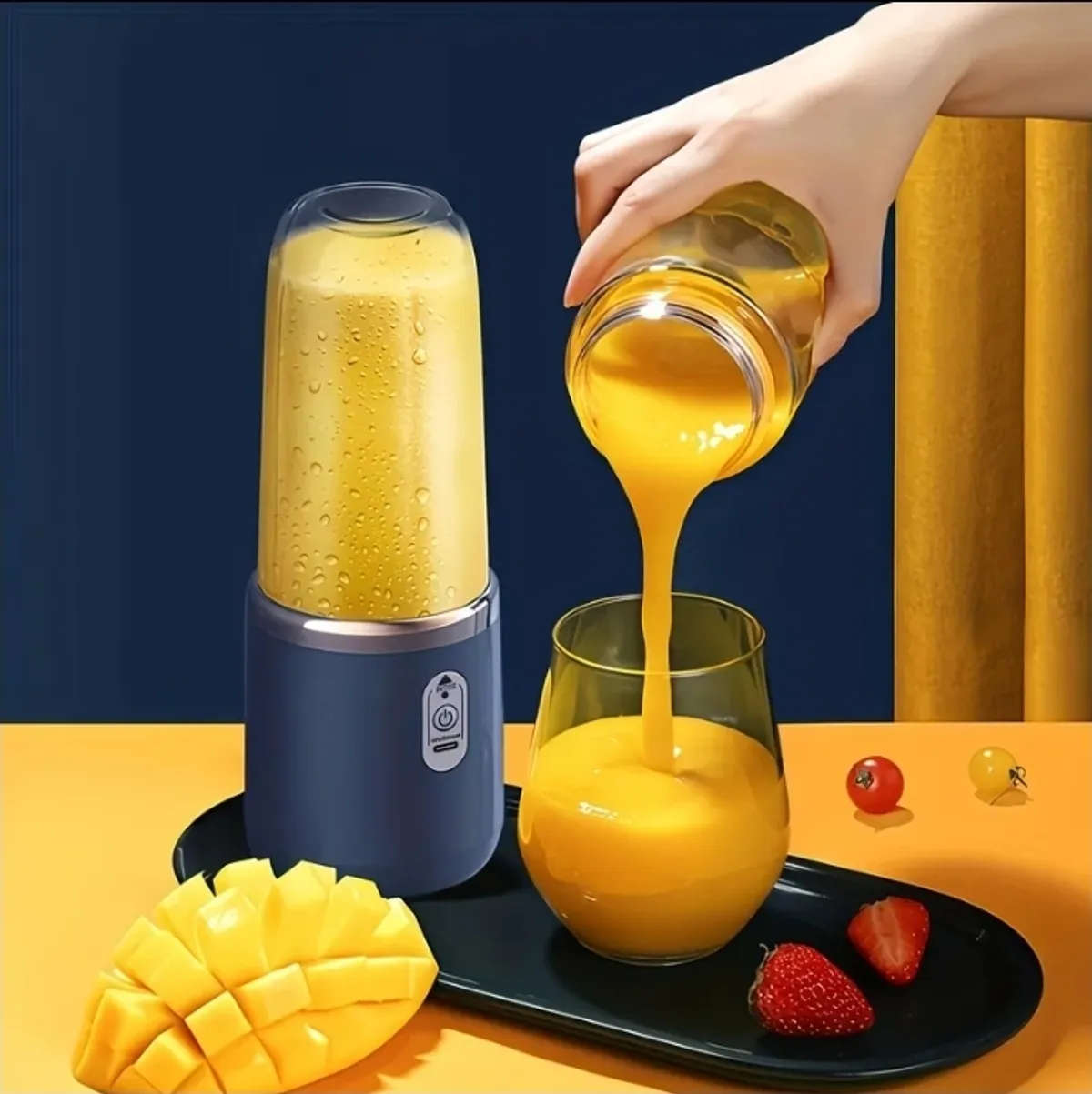 Upgraded Portable Electric Juicer Blender, USB Rechargeable Juicer with 2 Cups, 6-Blade Design, Sports Lid for Blending Juice, Wireless Multifunctional Portable Juicer, Creates Smooth Juices, Fruit Mixer, Beverage Making Supplies