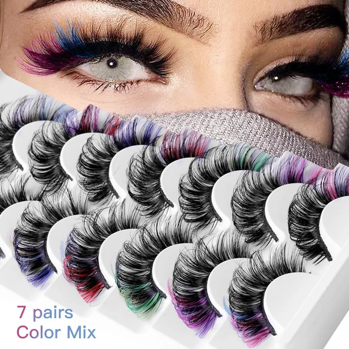 7 Pairs Colored Lashes Makeup Lashes