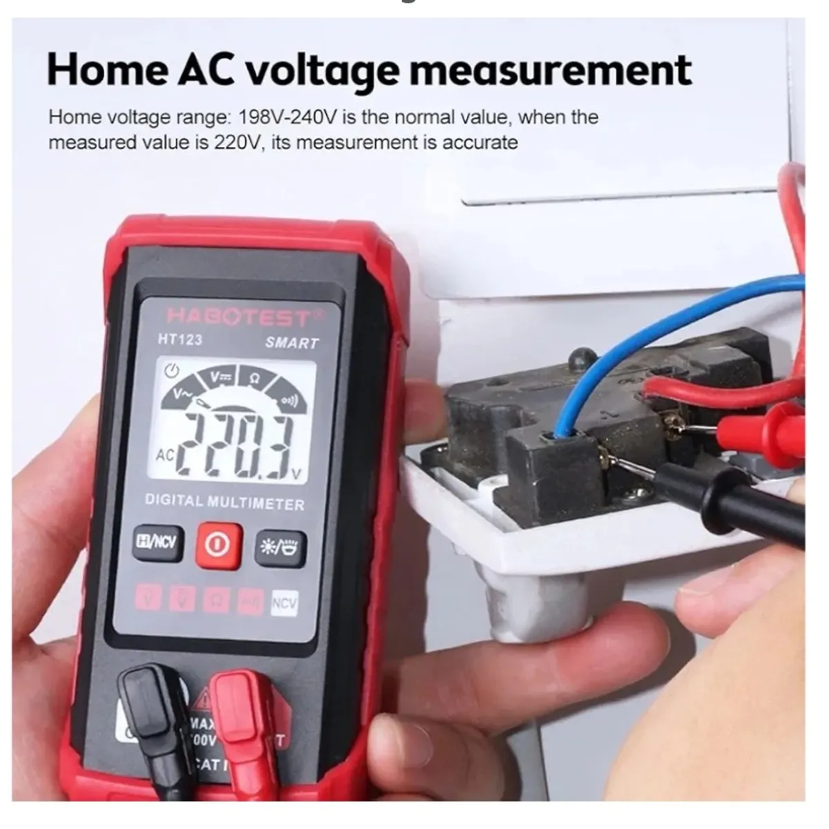 HT123 Smart Digital Multimeter AC/DC Voltage Resistance Continuity Measurement Tester Electrical NCV Multimeter with Backlight