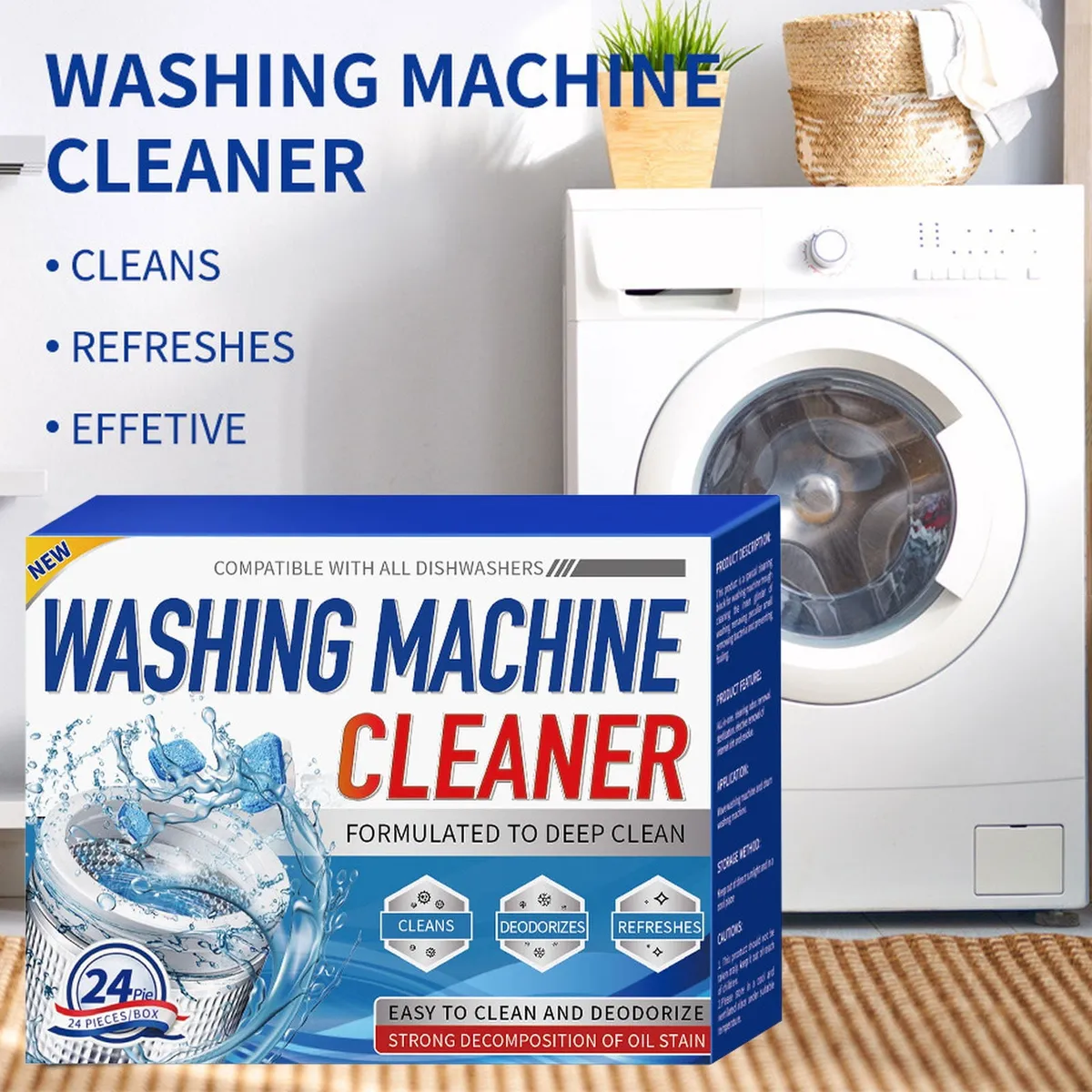 Washing Machine Cleaner Tablets, 24 Pack
