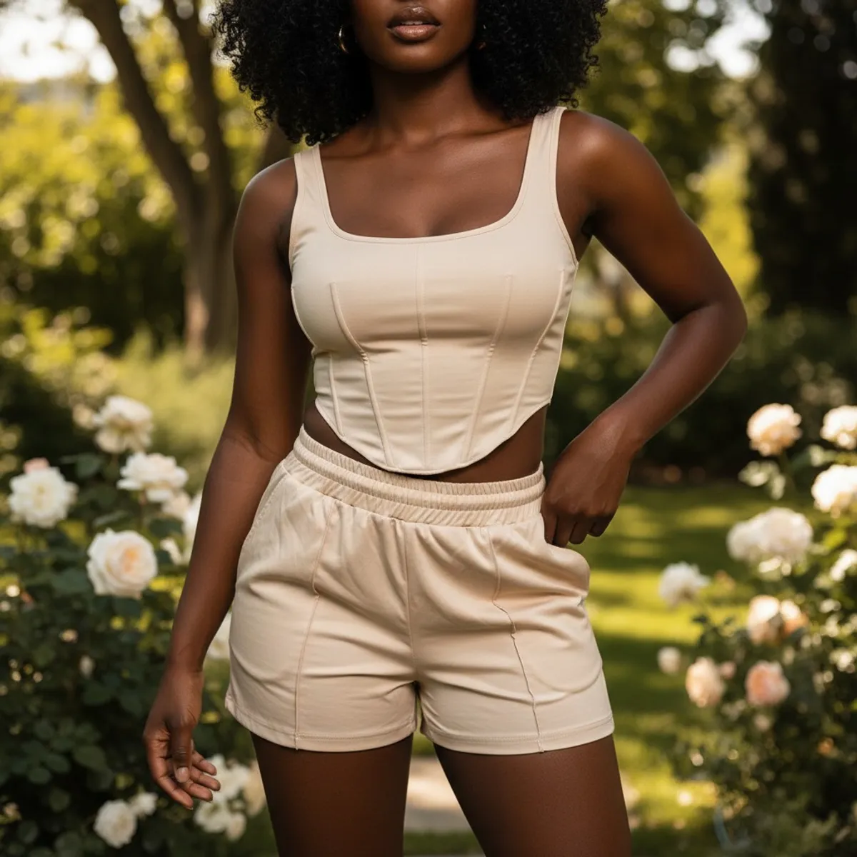 Zolique Solid Tank Top & Drawstring Waist Shorts Set - Size Small