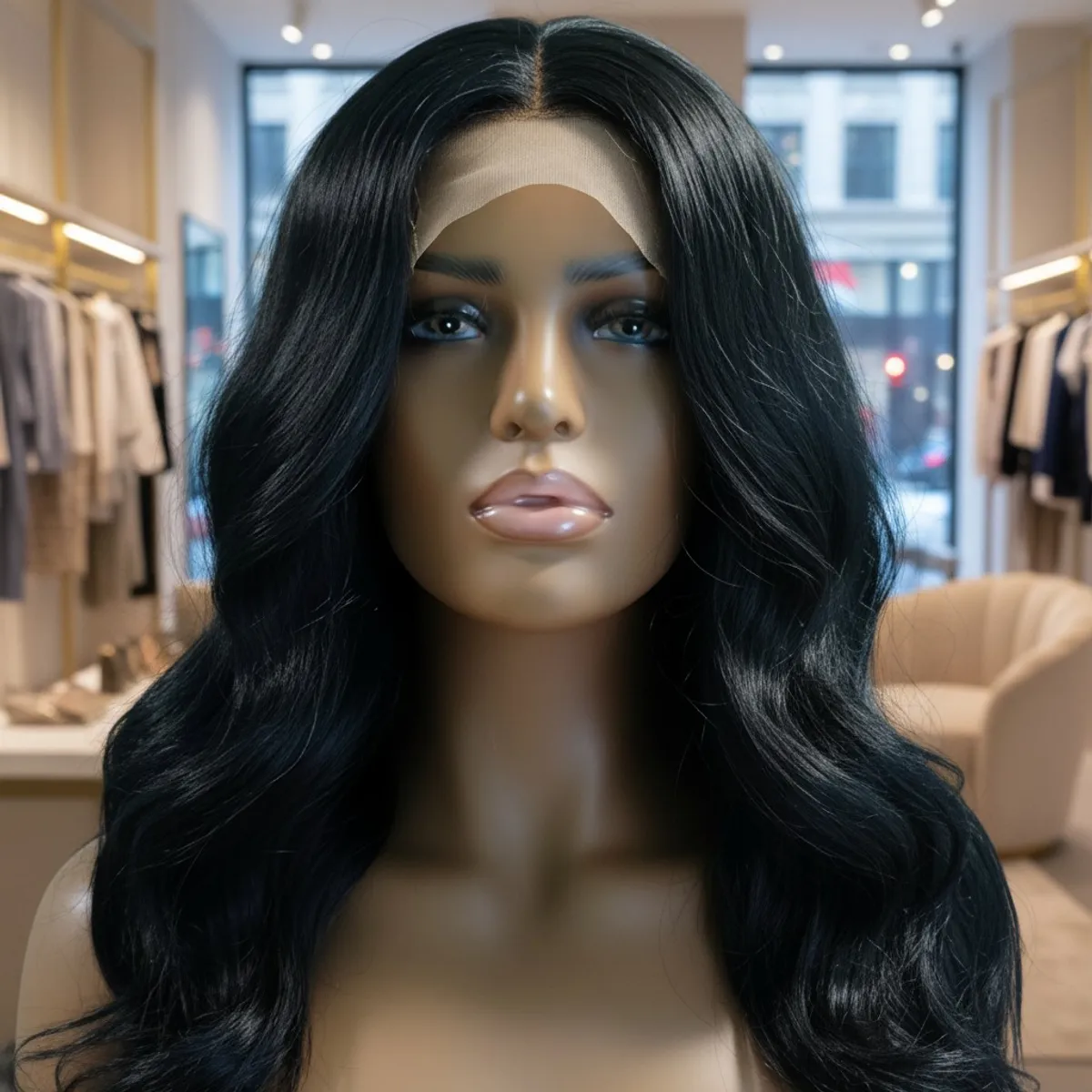 26 Inch  4x4 Lace Front Body Wave  T- Part Synthetic Black Wig